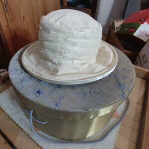 Elegant Bridal/Church Hat in Cream with Matching Embroidered Hat Box
